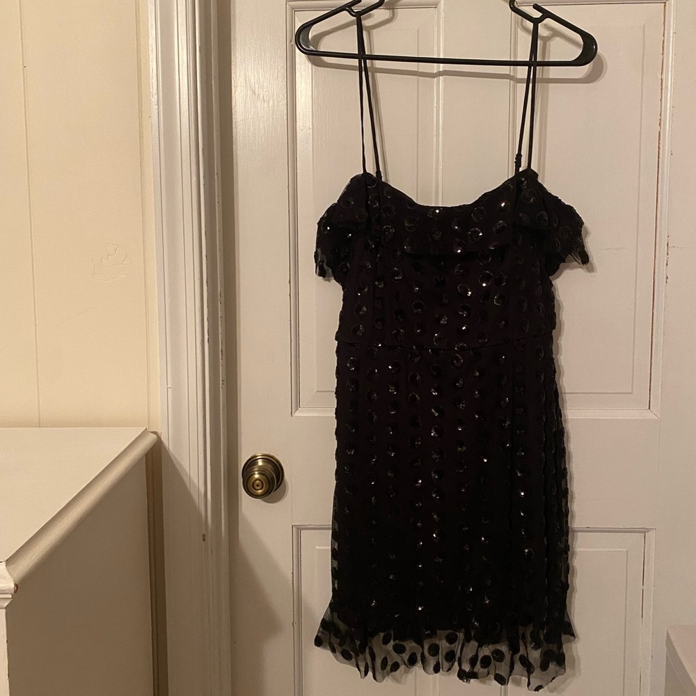 Black Sparkly Polka Dot & Ruffles Francesca’s Dress sz L
